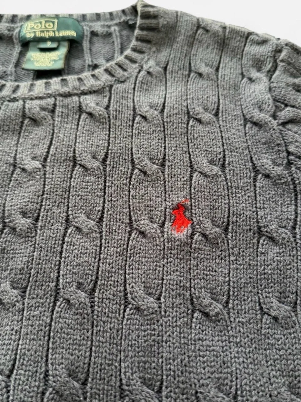 Polo Ralph Lauren Youth Navy Cable-Knit Crewneck Sweater with Red Pony